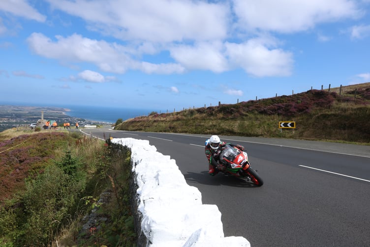 Johnny Stewart on his way to victory in the Sportbike Manx Grand Prix on Saturday