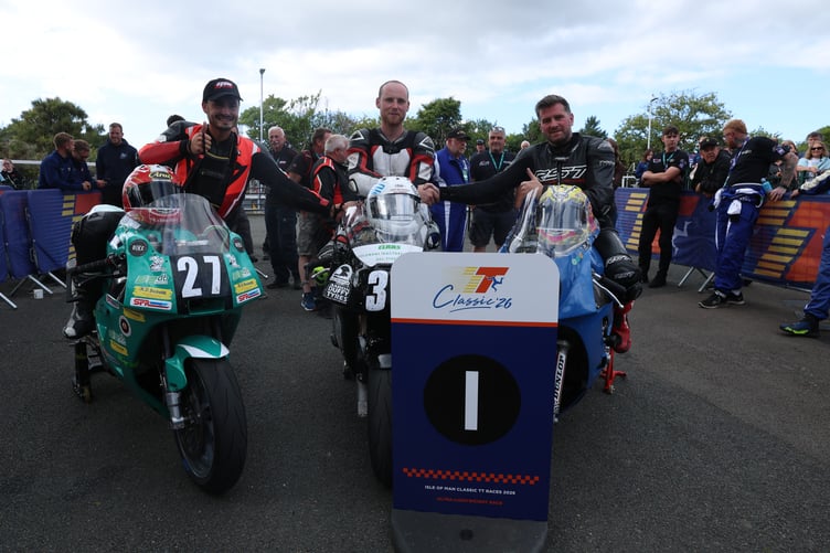 The Ultra-Lightweight race top three (left to right) Owen Monaghan, Joe Loughlin and Paul Cassidy