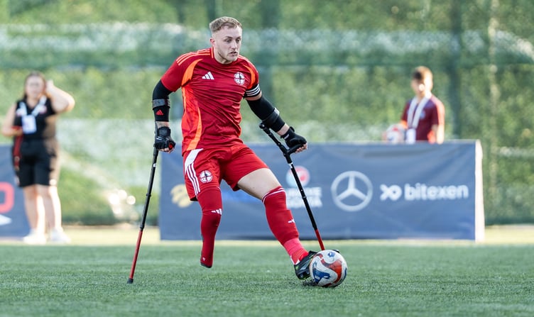 Isle of Man amputee footballer Sean Jackson in action for England in the Nations League (Photo: Yagiz Gurtug/European Amputee Football Federation)