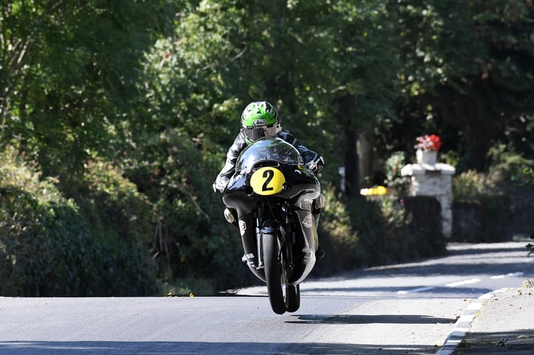 Third-placed Mike Browne gets some airtime over the jump at Milntown during Monday's Historic Senior Classic (Photo: Richard Radcliffe)