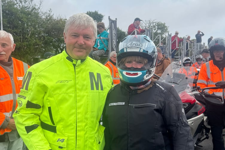 Organiser Jim Hunter and Daniel Ingham's wife, Helayna ahead of the tribute lap