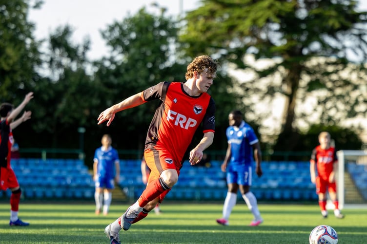 Freddie O'Donoghue netted a free-kick as FC Isle of Man triumphed 6-0 at Abbey Hey on Tuesday evening (Photo: Hannah McHugh)