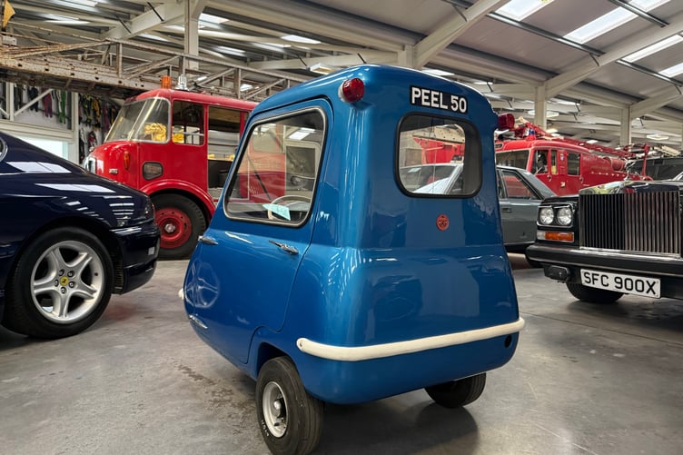 The rear of the Peel P50, now in the Isle of Man Motor Museum
