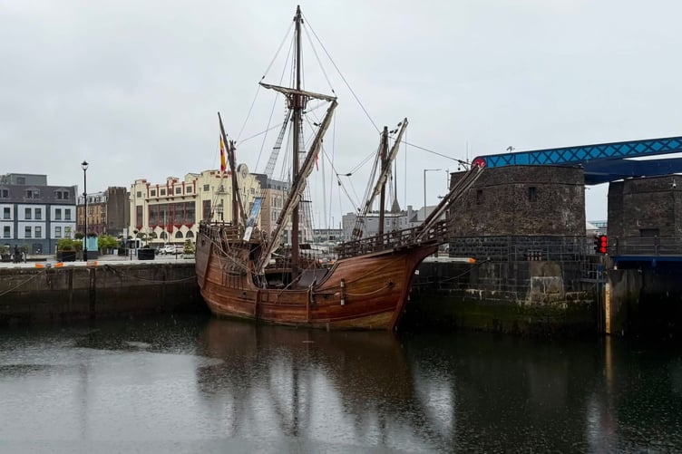 The vessel Nao Santa María, a full-size replica of Christopher Columbus’s flagship, has arrived in Douglas for the first time as part of a European tour (Credit: Gavin Callow)