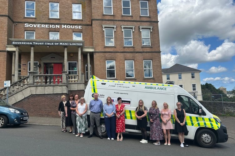 The ambulance adopted by Sovereign Trust outside its Christian Road office in Douglas