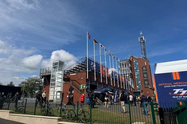 TT Grandstand with the flags in 2025