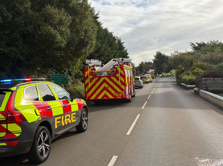 Emergency services at the scene at Sulby Bridge on Tuesday morning (Photo: Isle of Man Fire and Rescue Service)