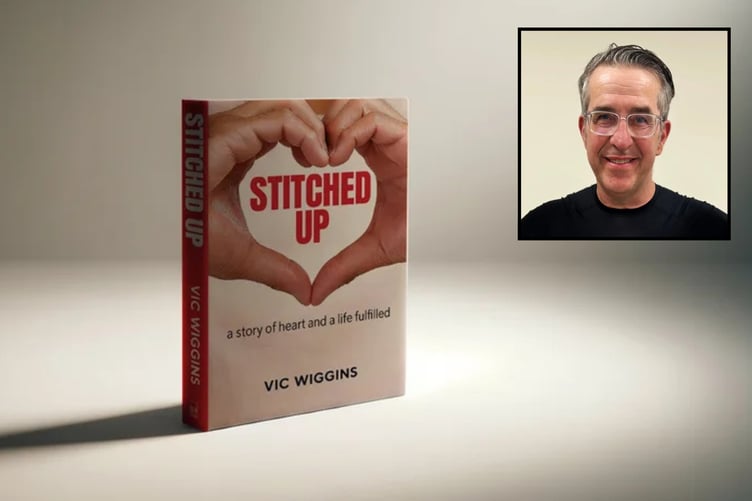 Vic Wiggins pictured alongside his book cover 'Stitched Up'