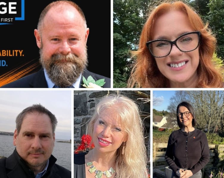 Douglas South candidates (L-R from the top - Dean Bolton; Claire Christian; Arwid Hall; Livia Lenarduzzi and Sarah Maltby)