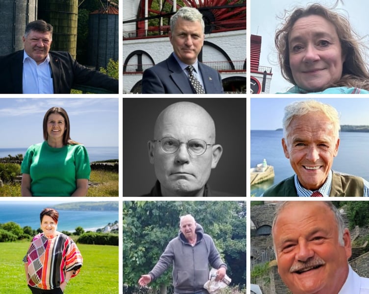 The candidates standing in Garff (L-R from the top - Anthony Allen; Seán Boström; Daphne Caine; Aishlinn Creer; Nigel Dunmore; Richard Henthorn; Vicki Hewison; Peter Kermeen and Martyn Perkins)