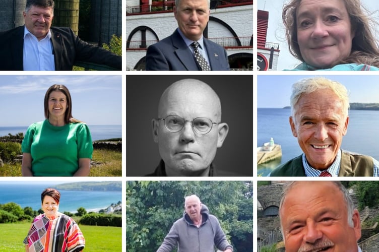 The candidates standing in Garff (L-R from the top - Anthony Allen; Seán Boström; Daphne Caine; Aishlinn Creer; Nigel Dunmore; Richard Henthorn; Vicki Hewison; Peter Kermeen and Martyn Perkins)