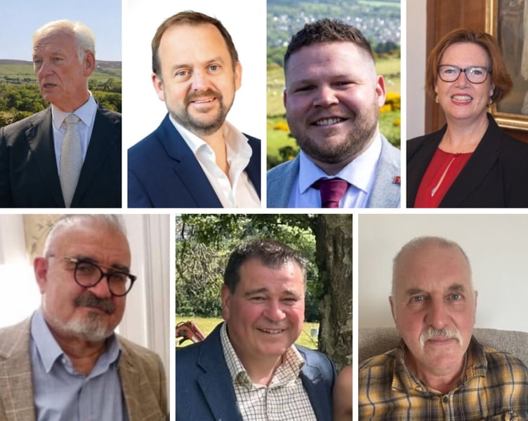 The candidates standing in Middle (L-R from the top - Alfred Caine; James Cochrane; Jason Moore; Jane Poole-Wilson; Andre Risha; Simon Sinclair and Graham Taylor)