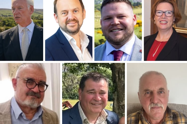 The candidates standing in Middle (L-R from the top - Alfred Caine; James Cochrane; Jason Moore; Jane Poole-Wilson; Andre Risha; Simon Sinclair and Graham Taylor)