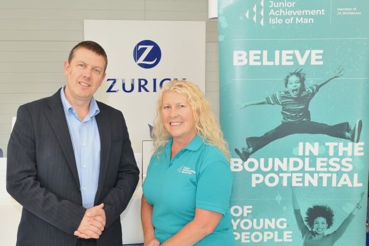 Robert Hartnett, chief executive of Zurich International Life, and Joy Spence, employer engagement manager, Junior Achievement Isle of Man