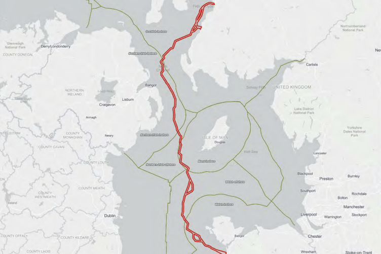 Route of planned Western Link 2 subsea transmission cable