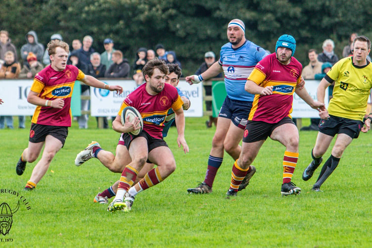 Matty Wood on the charge for Douglas against Wilmslow during the weekend's Regional Two North West clash (Photo: Richard Ebbutt)