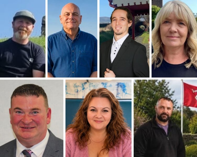 The seven candidates standing in Arbory, Castletown and Malew (L-R from the top - Juan Christian; Steve Crowther; Mark Firth; Kirrie Jenkins; Jason Moorhouse; Abby Quirk and Geoff Sutcliffe)