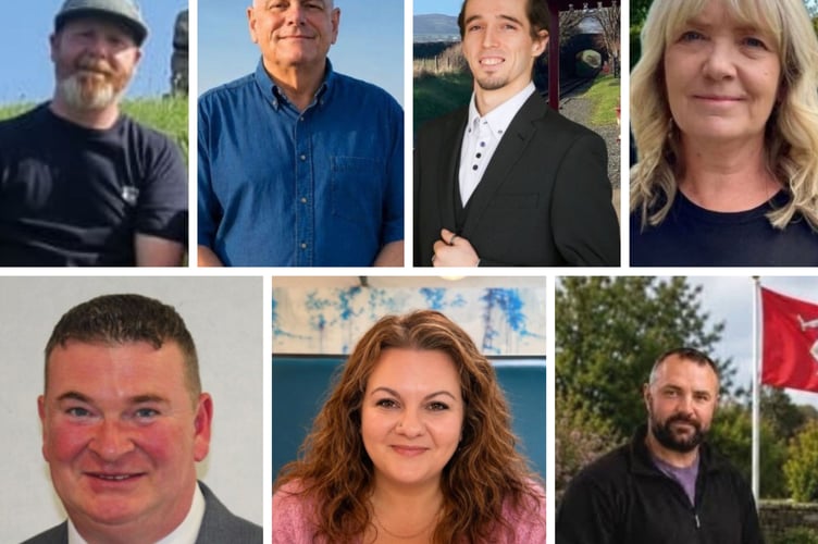 The seven candidates standing in Arbory, Castletown and Malew (L-R from the top - Juan Christian; Steve Crowther; Mark Firth; Kirrie Jenkins; Jason Moorhouse; Abby Quirk and Geoff Sutcliffe)