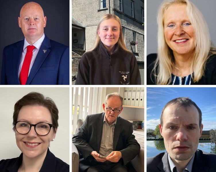 The six candidates standing in Onchan (L-R from the top - Rob Callister; Gabriella Corkish, Julie Edge, Rachel Glover, Peter Karran and Oliver Lockwood)