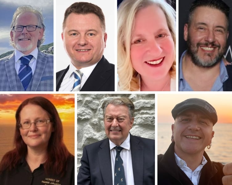 The seven candidates standing in Rushen (L-R from the top - Gary Chambers; Michael Crowe; Michelle Haywood; Mark Kemp; Helen Sheppard; Laurence Vaughan-Williams and Simon Williams)