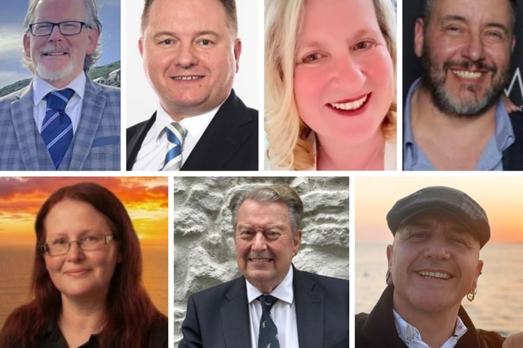 The seven candidates standing in Rushen (L-R from the top - Gary Chambers; Michael Crowe; Michelle Haywood; Mark Kemp; Helen Sheppard; Laurence Vaughan-Williams and Simon Williams)