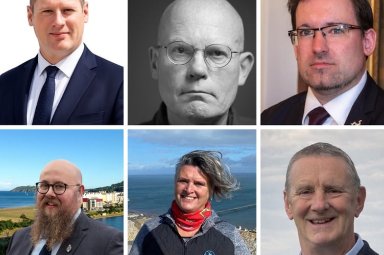 The six candidates standing in Ramsey (L-R from the top - Robert Cowell; Nigel Dunmore; Lawrie Hooper; Juan McGuinness; Janine Shimmin and Peter Whiteway)