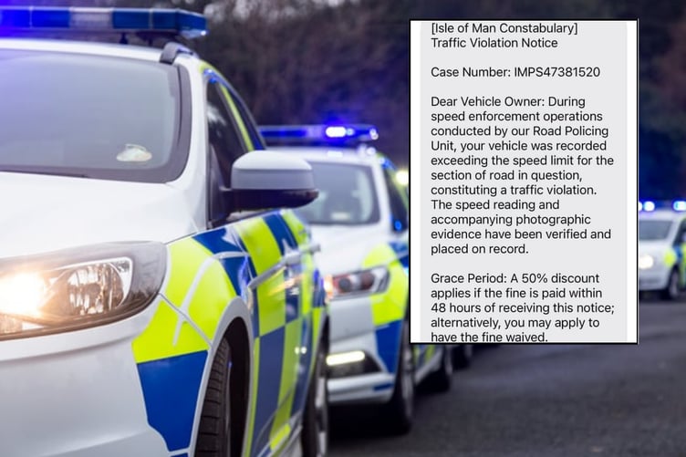 Police cars featuring the scam text recieved by island residents
