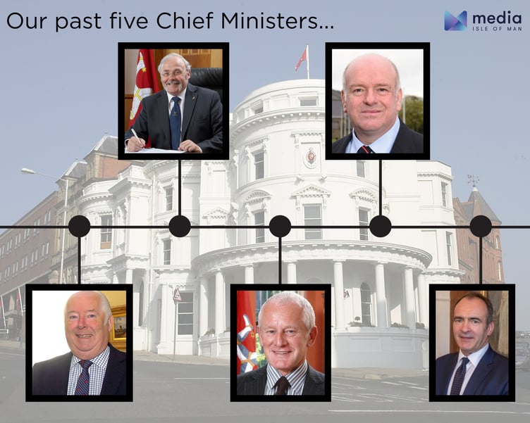 The past five Chief Ministers of the Isle of Man (L-R from the bottom - Donald Gelling, Tony Brown, Allan Bell, Howard Quayle and Alfred Cannan)