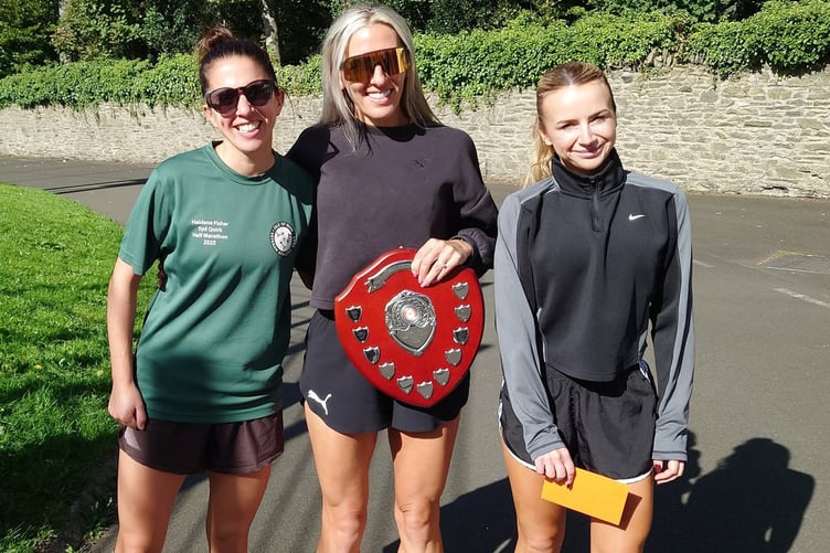 The top three women in last weekend's race: winner Christa Cain is flanked by runner-up Kirsty Barber (right) and third-placed Becci Pate (Photo: David Griffiths)
