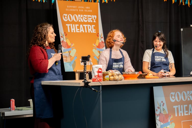 Aimee Ford alongside Evie Roberts and Natasha Molyneux-Smith doing a demonstration at the Cooking Theatre