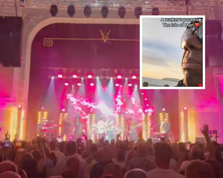 Fans said the gig was 'exceptional' online (Inset - Nile Rodgers enjoying a morning walk on Douglas Promenade)