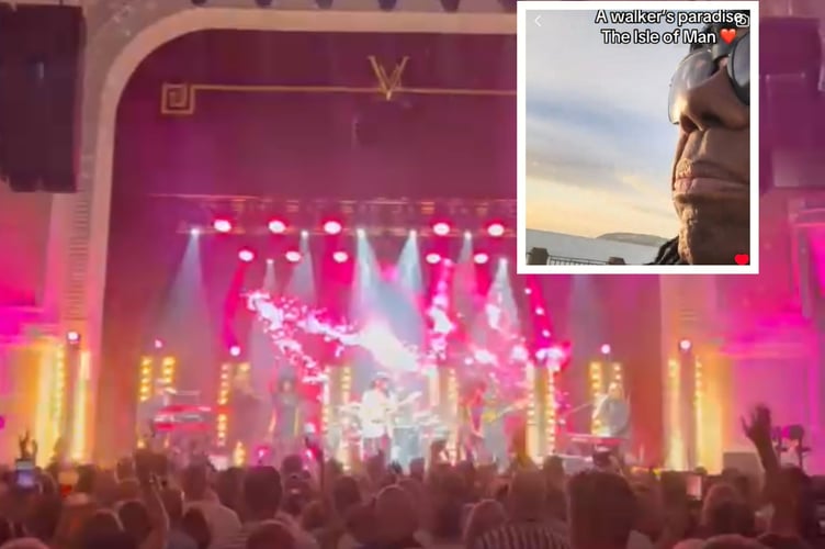 Fans said the gig was 'exceptional' online (Inset - Nile Rodgers enjoying a morning walk on Douglas Promenade)