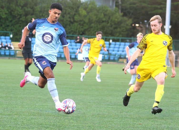 Adam Adebiyi stole the show with a hat-trick for FC Isle of Man against Widnes Town in the Macron Cup on Saturday evening (Photo: Paul Hatton)