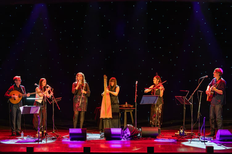 Performers of the headline concert ‘InterGaelic Song & Music with ‘Allt’ at the Gaiety Theatre. Left to right: Eamon Doorley, Julie Fowlis, Ruth Keggin, Rachel Hair, Zoe Conway, John McIntyre
