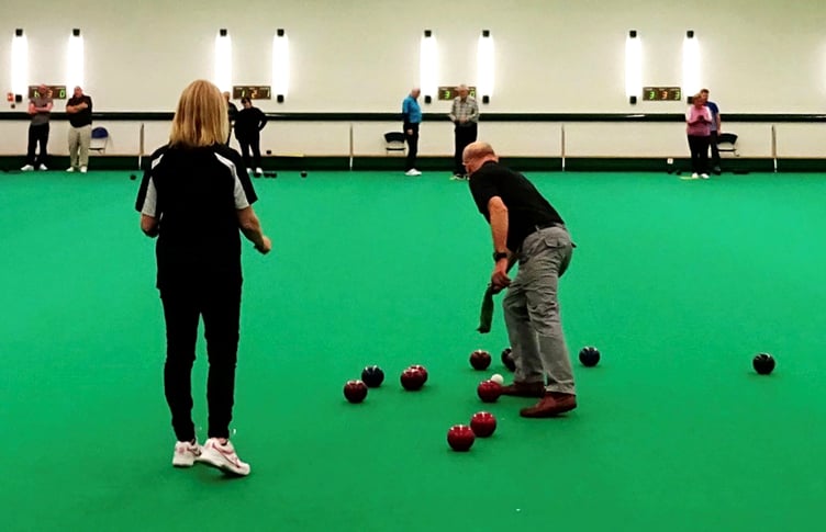 Action from Isle of Man Indoor Bowling Association’s league at the NSC