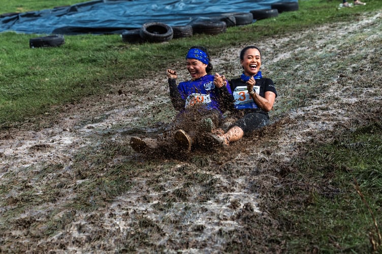A mud slide formed part of the course