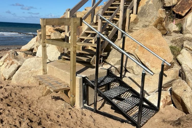 The replaced steps on Jurby Beach