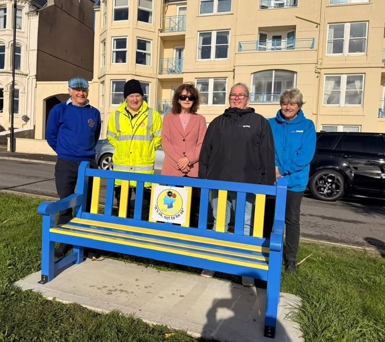 The new Ed Space bench with members from the charity and Port St Mary Commissioners