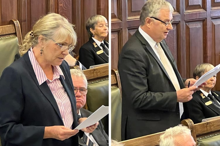Kirrie Jenkins and Chris Thomas delivering their opening statements to the House of Keys on Tuesday morning