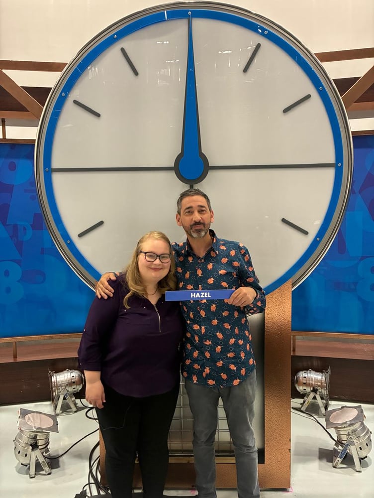 Hazel Drury with current Countdown host Colin Murray