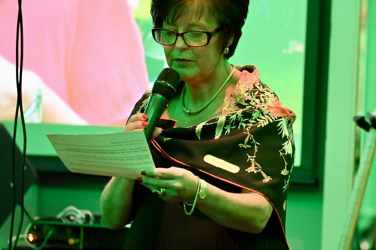 Chair of the Marown Memorial Playing Fields Lorraine Quayle delivers a heartfelt speech to the audience