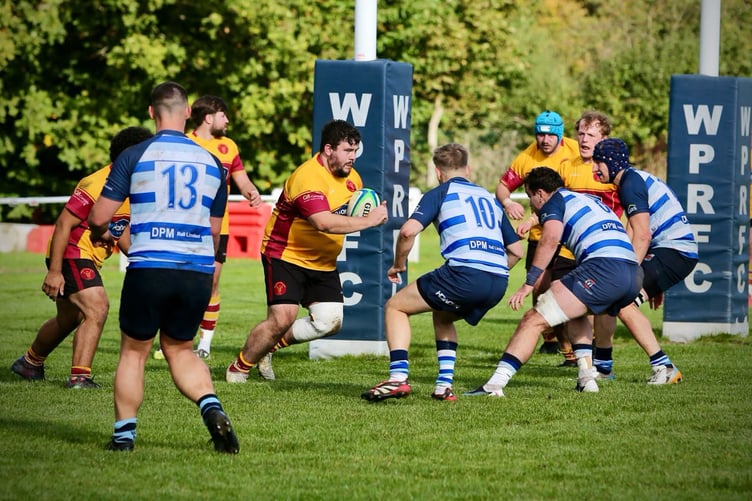 Owen Carvin charges out of defence for the Manx team during Saturday's clash in Northwich (Photo: Richard Ebbutt)