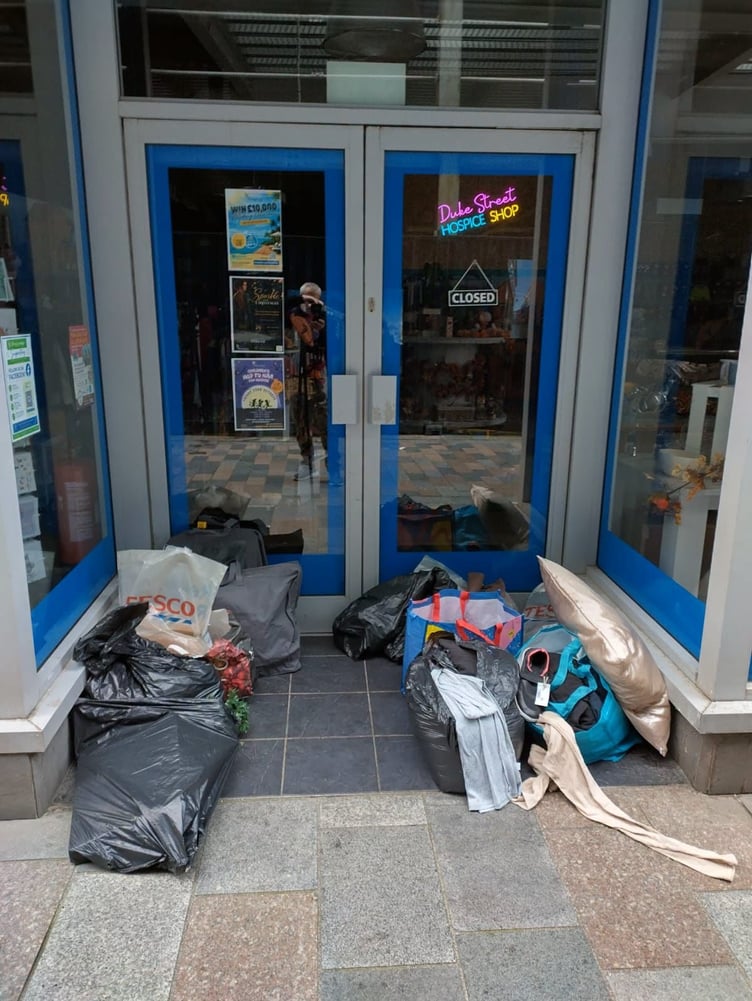 Donations left outside the Hospice Shop in Douglas