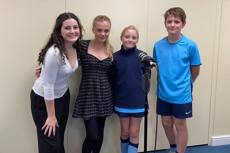 Students from Castle Rushen High School brought the locals to life through voice recordings, from left to right are Georgia Maher, Niamh Keary, Esmae Blyth and Fletcher Harding.