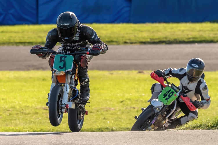 Jack Meechan was the winner of all three 140cc races at Jurby in last weekend's finale. He's pictured being chased by eventual 140cc champion Connor Percival (Photo: Hagar Photography)