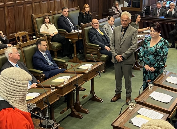Garff MHKs Richard Henthorn and Vicki Hewison are sworn in at the House of Keys on September 29