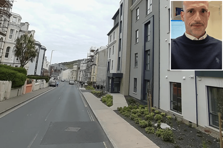 Main, Peel Road in between Brown Bobby and Douglas Railway Station where the incident happened (photo: Google Images). Inset, Francesco Romagnosi who suffered the heart attack