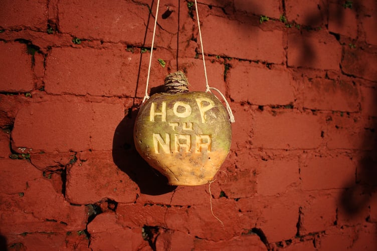 A turnip carved for Hop tu Naa in the Isle of Man, 2021, by James Franklin