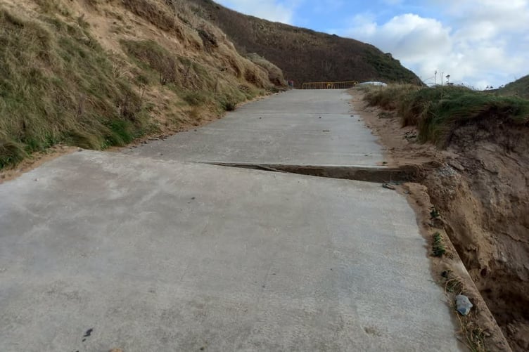 Balleira Access Slip in Kirk Michael is closed for a week following damage caused by wave action over the weekend