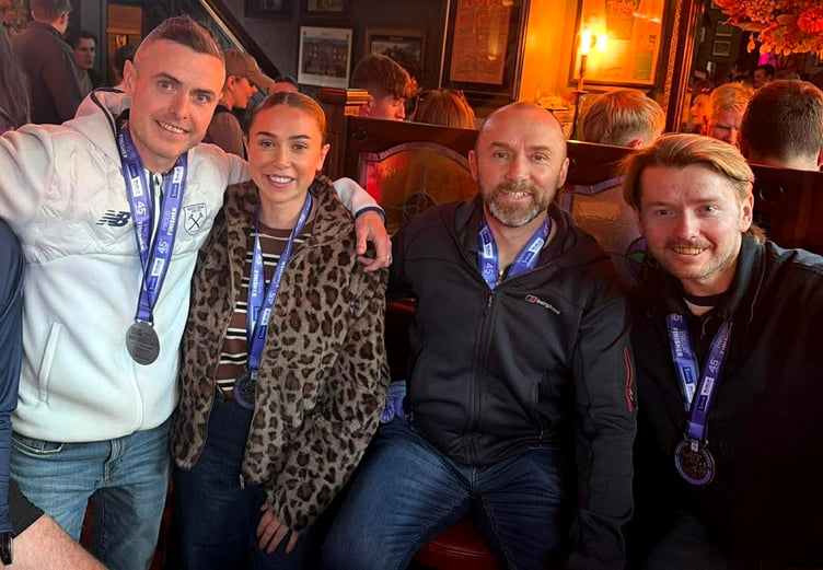 The local quartet of (left to right) Eamon Farrell, Samantha Hall, Martin Hall and Lewis Crowe who all ran well in last weekend's Dublin Marathon (Photo: Michaela Farrell)